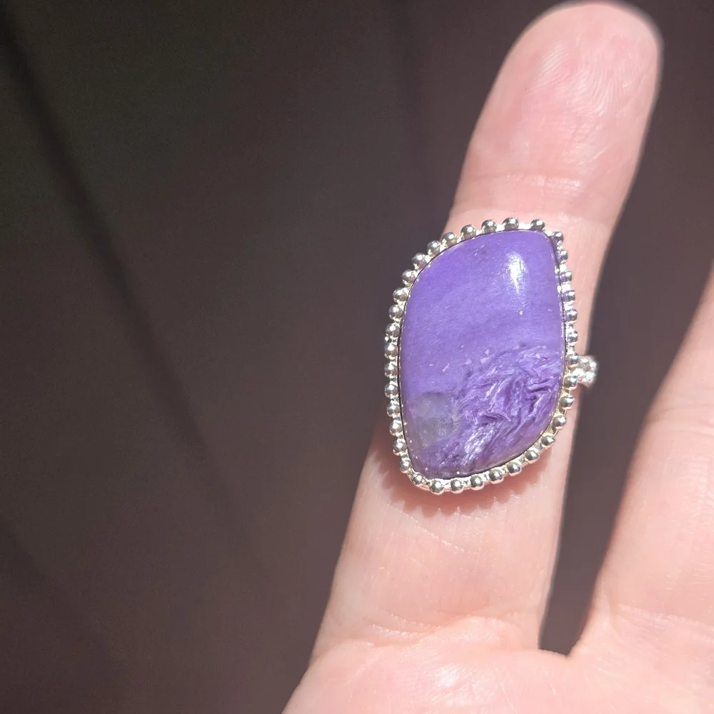 Charoite 14k & topaz GORGEOUS sterling ring sz7.5 - Picture 7 of 10